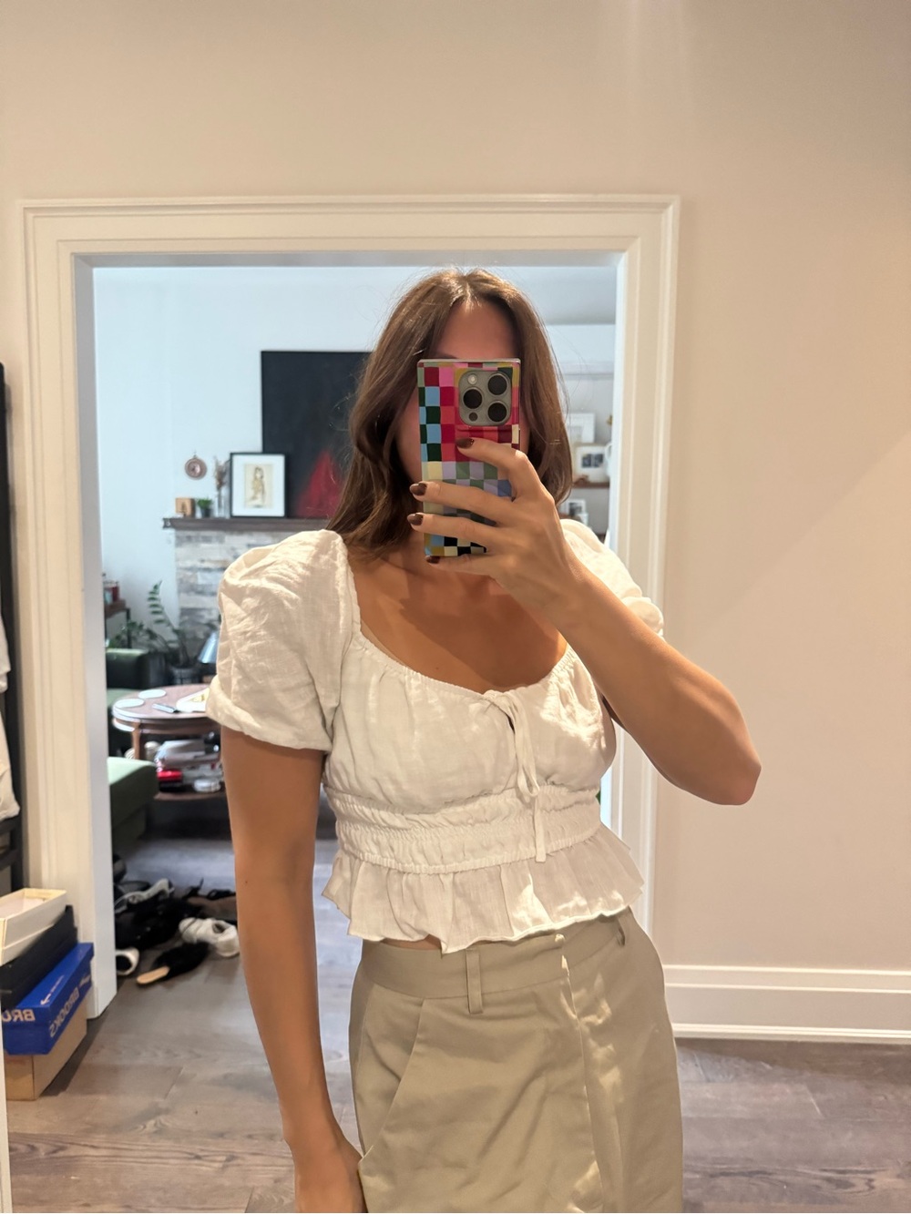 Forever New Women’s White Puff Sleeve Peasant Top